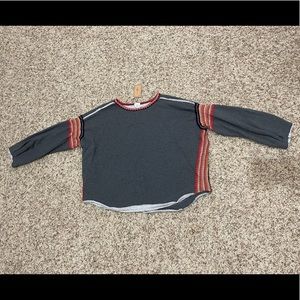 Gray boho cropped sweatshirt with multicolor stripes, size s/m, never worn